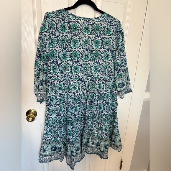 Soft Surroundings Nerisa Embroidered Printed Dress | Blue Batik Style | Size M - Picture 13 of 16